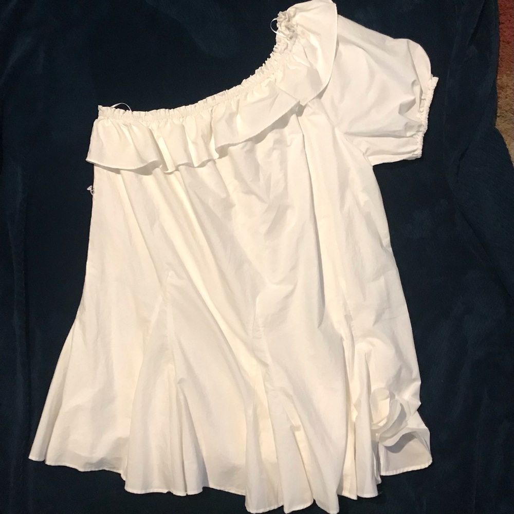 White Cotton Bare Shoulder Mini  Dress